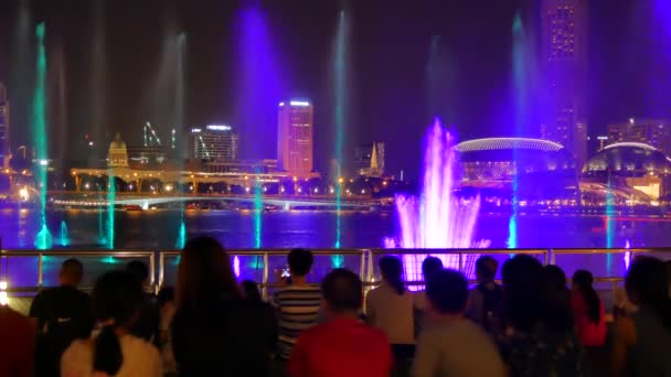 Les gens regardent Spectra spectacle de lumière et d'eau à l'Event Plaza à Singapour — Video