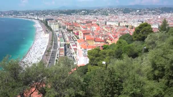 Pohled z kopce na promenádu v Nice-nakloněná rovina — Stock video