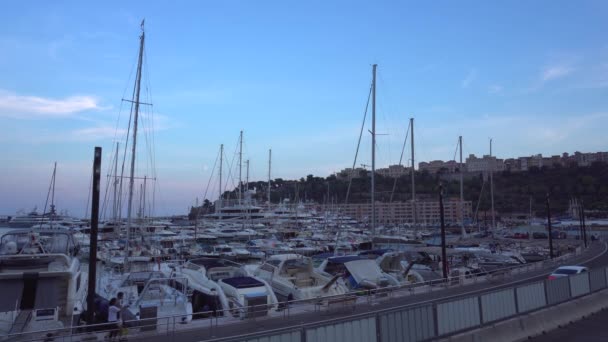 Yachts and the road in Monaco in the evening — Stock Video