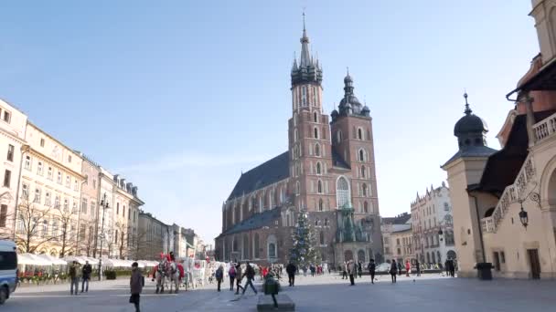 St Marys церкви в сонячний день зими в Кракові — стокове відео