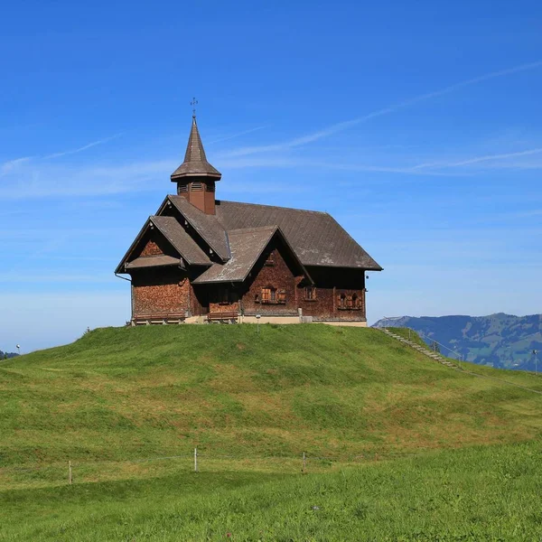 Vecchia Cappella Legno Una Collina Stoos Svizzera — Foto Stock