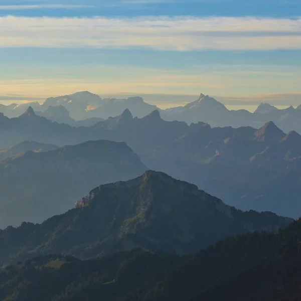 Early Morning Swiss Alps View Mount Rigi Mountain Ranges Valleys — Stock Photo, Image