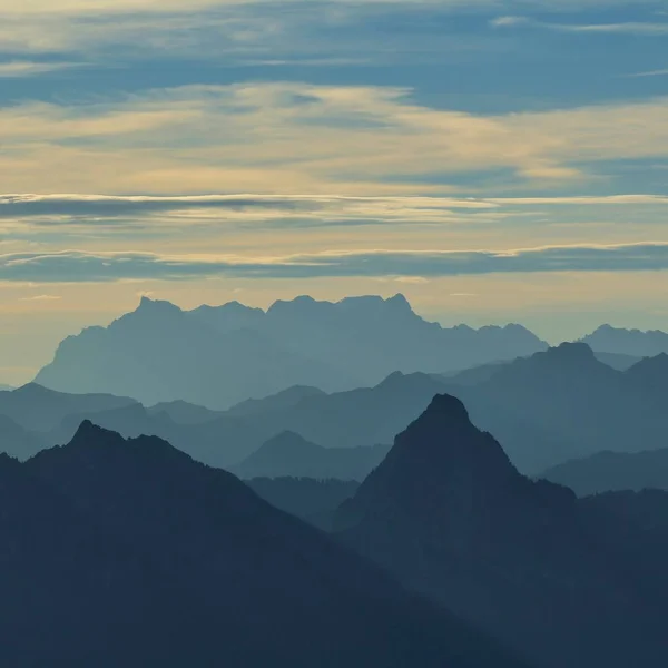 Morning Scene Switzerland Silhouettes Mount Grosser Mythen Other Mountains Swiss — Stock Photo, Image