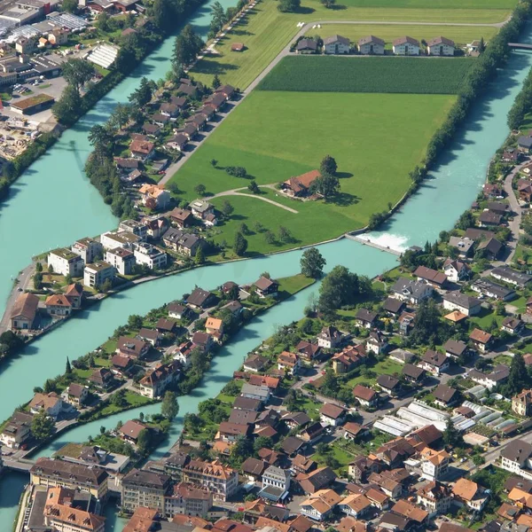 Interlaken and Aare River. View from Mount Harder Kulm. Switzerland.