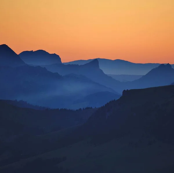 Outlines Mount Wiriehore Other Mountains Bernese Oberland Sunset Seen Mount — Stock Photo, Image