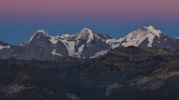 Famosa Cordilheira Eiger Monch Jungfrau Após Pôr Sol — Fotografia de Stock