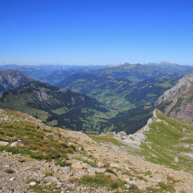 Yaz aylarında Saanenland Vadisi. Cabane görünümünden.