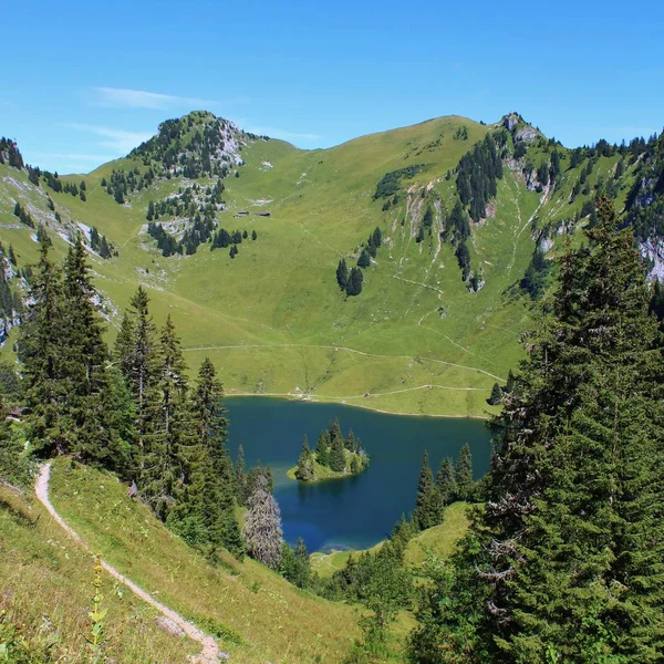 Azure Blue Lake Hinterstocken Stockhorn Bernese Oberland Switzerland — Stock Photo, Image