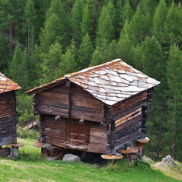 Traditional Rural Architecture Zermatt Old Timber Sheds Stone Roofs Royalty Free Stock Photos