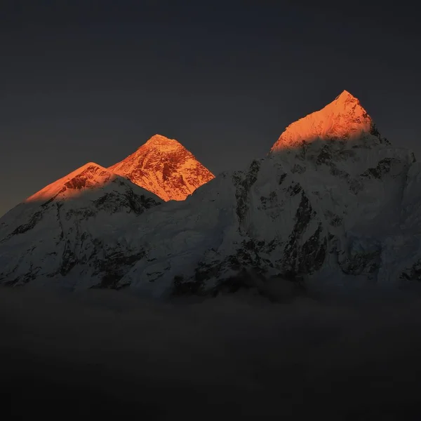 Sunset View Kala Patthar Sun Lit Peaks Mount Everest Nuptse — Stock Photo, Image