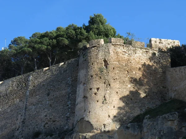 Hoek Van Oude Muur Rondom Het Castillo Denia Spanje — Stockfoto