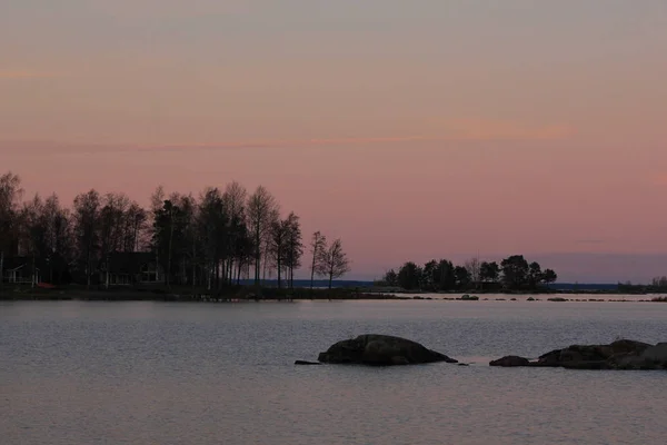 Růžové Večerní Nebe Nad Jezerem Vanern Švédsko — Stock fotografie