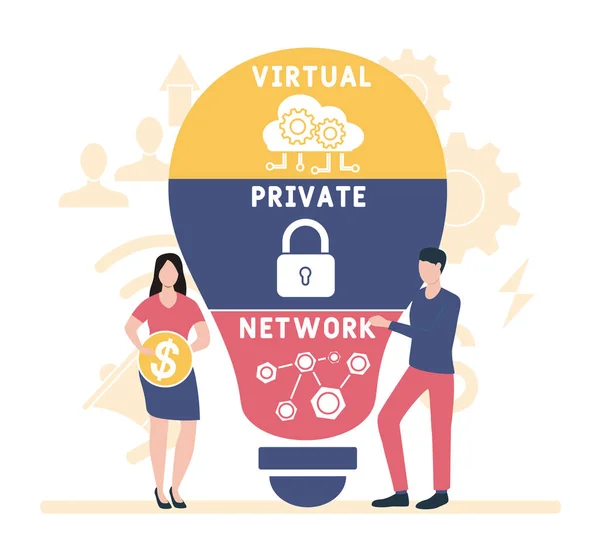 Design Plano Com Pessoas Vpn Rede Privada Virtual Plataforma Fundo — Vetor de Stock