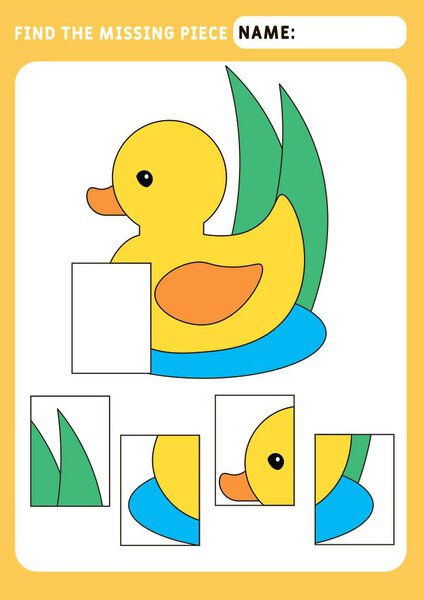 Найти недостающую часть и дополнить картину. Деятельность головоломок. животные тема. утка. Мероприятия для детей дошкольного возраста. Образовательная и логическая игра для детей. Бумага формата А4 готова к печати.
