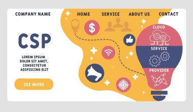 Vektör web sitesi tasarım şablonu. CSP - İnternet sitesi afişi, pazarlama materyalleri, iş sunumu, çevrimiçi reklamcılık için bulut servis sağlayıcısı illüstrasyonu.