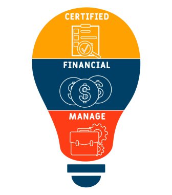 CFM - sertifikalı mali yönetim. Kısaltma iş konsepti. Anahtar sözcükler ve simgelerle vektör illüstrasyon kavramı. Web afişi, el ilanı, iniş sayfası simgeleriyle illüstrasyon
