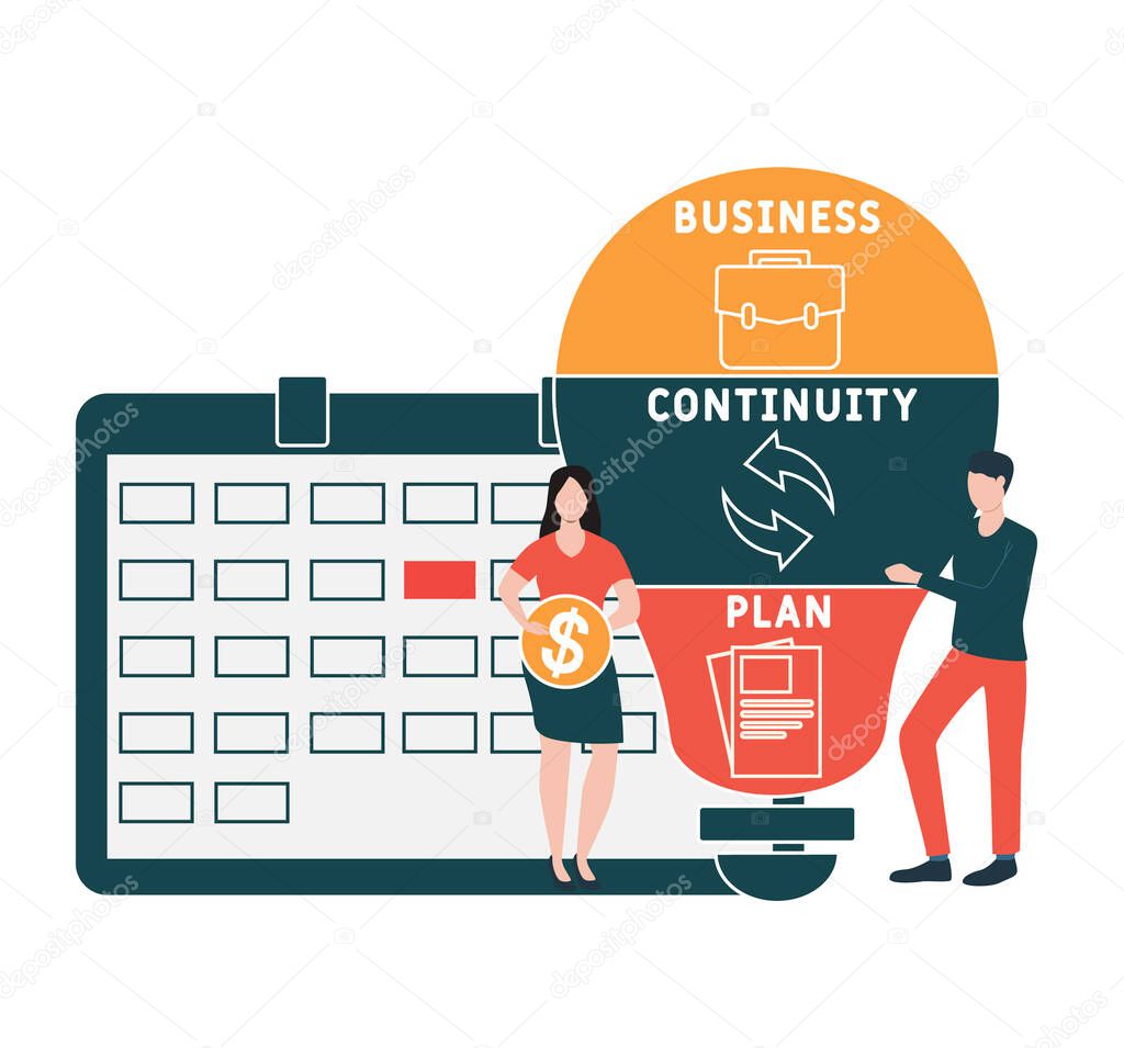 Flat design with people. BCP  - business continuity Plan.  business concept background. Vector illustration for website banner, marketing materials, business presentation, online advertising