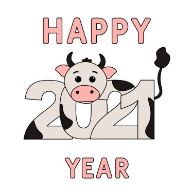 Öküz, boğa ve ineğin 2021 yılının tebrik kartı tasarım şablonu. Ay yeni yılı 2021. Tebrik kartı, davetiye, poster, pankart ve takvim için burç imzası