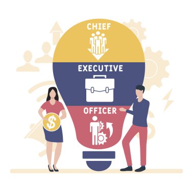 İnsanlarla düz tasarım. CEO - Genel müdür. İş kavramı geçmişi. Web sitesi afişi, pazarlama materyalleri, iş sunumu, çevrimiçi reklamcılık için vektör illüstrasyonu