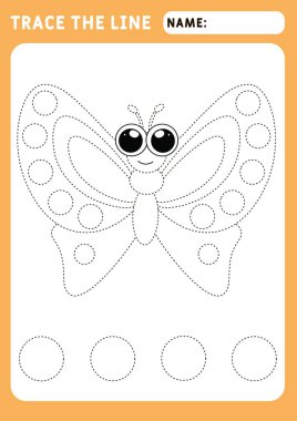 Küçük kelebek. Hasarlı çizgilerin takibi için okul öncesi çalışma çizelgesi. İzleme Çalışma Kağıdı. Görüntü ve vektör çizelgesi - A4 kağıdı yazdırmaya hazır.