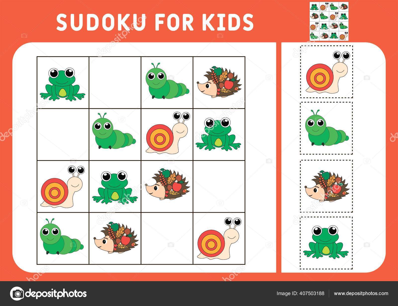 Jogo educativo de sudoku para crianças com bichinhos fofos