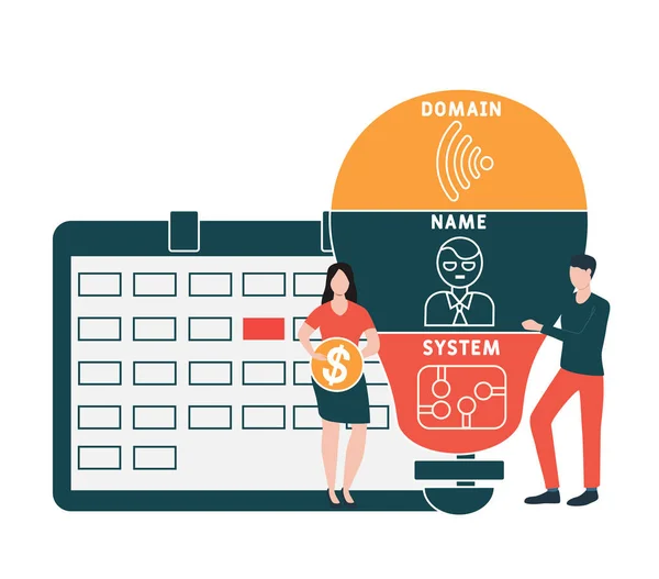 Design Piatto Con Persone Dns Domain Name System Piattaforma Sfondo — Vettoriale Stock