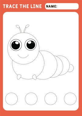 Küçük Tırtıl. Hasarlı çizgilerin takibi için okul öncesi çalışma çizelgesi. İzleme Çalışma Kağıdı. Görüntü ve vektör çizelgesi - A4 kağıdı yazdırmaya hazır.