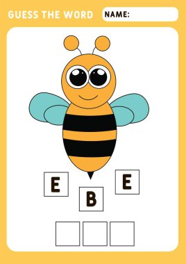 Kelimeyi tahmin et. Arı kelimesini söyle. Çocuklar için eğitici ve mantıklı bir oyun. Çizim ve vektör ana hatları - A4 kağıt, yazdırmaya hazır.