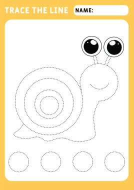 Küçük Salyangoz. Hasarlı çizgilerin takibi için okul öncesi çalışma çizelgesi. İzleme Çalışma Kağıdı. Görüntü ve vektör çizelgesi - A4 kağıdı yazdırmaya hazır.