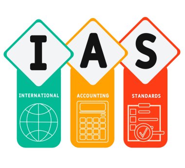 Uluslararası Muhasebe Standartları. Kısaltma iş konsepti. Anahtar sözcükler ve simgelerle vektör illüstrasyon kavramı. Web afişi, el ilanı, iniş sayfası simgeleriyle illüstrasyon