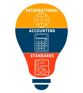 Uluslararası Muhasebe Standartları. Kısaltma iş konsepti. Anahtar sözcükler ve simgelerle vektör illüstrasyon kavramı. Web afişi, el ilanı, iniş sayfası simgeleriyle illüstrasyon