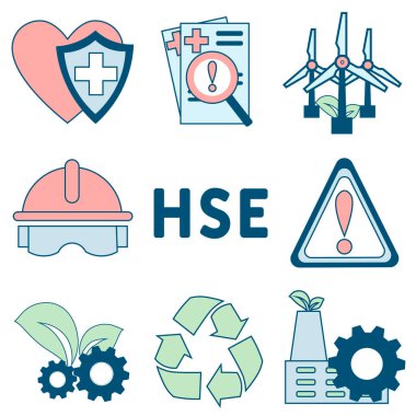HSE - Sağlık Güvenliği Ortamı. İş konsepti. Sunumlar, siteler, raporlar ve pankartlar için vektör bilgi gösterimi 