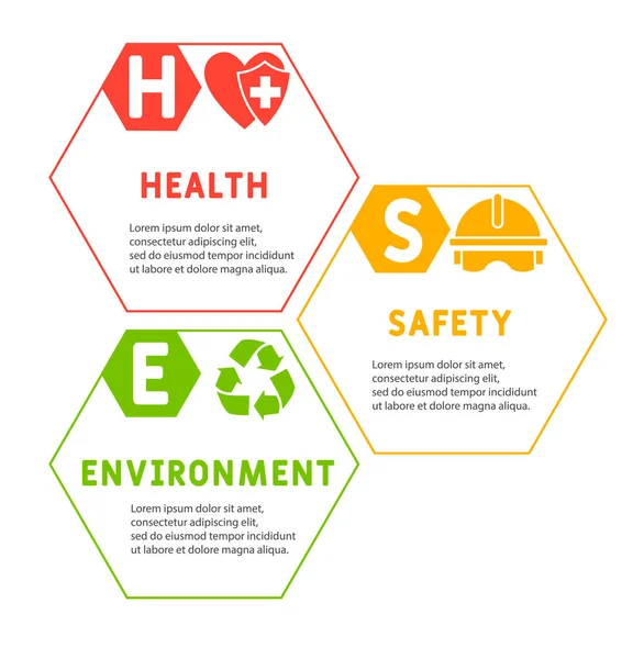 Hse Egészségbiztonsági Környezet Üzleti Koncepció Vektorinfografikai Illusztráció Prezentációkhoz Helyszínekhez Jelentésekhez — Stock Vector