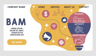 Vektör web sitesi tasarım şablonu. BAM - İş Aktivite İzleme, iş konsepti. Web sitesi afişi, pazarlama malzemeleri, iş sunumu, çevrimiçi reklamcılık için illüstrasyon. 