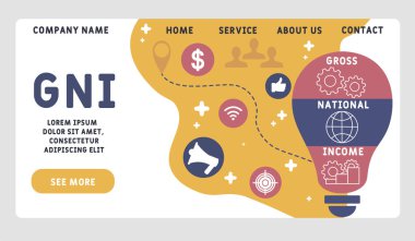 Vektör web sitesi tasarım şablonu. GNI - Gayri safi milli gelir, iş konsepti. Web sitesi afişi, pazarlama malzemeleri, iş sunumu, çevrimiçi reklamcılık için illüstrasyon. 
