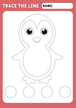 Küçük penguen. Hasarlı çizgilerin takibi için okul öncesi çalışma çizelgesi. İzleme Çalışma Kağıdı. Görüntü ve vektör çizelgesi - A4 kağıdı yazdırmaya hazır.