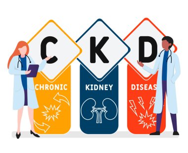 İnsanlarla düz tasarım. CKD - Kronik Böbrek Hastalığı kısaltması, tıbbi kavram. Web sitesi afişi, pazarlama materyalleri, iş sunumu, çevrimiçi reklamcılık için vektör illüstrasyonu