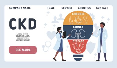 Vektör web sitesi tasarım şablonu. CKD - Kronik Böbrek Hastalığı kısaltması, tıbbi kavram. Web sitesi afişi, pazarlama malzemeleri, iş sunumu, çevrimiçi reklamcılık için illüstrasyon.
