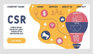 Vektör web sitesi tasarım şablonu. CSR - kurumsal sosyal sorumluluk, iş konsepti. Web sitesi afişi, pazarlama malzemeleri, iş sunumu, çevrimiçi reklamcılık için illüstrasyon. 
