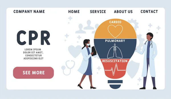 Vektör Web Sitesi Tasarım Şablonu Kalp Masajı Kardiyopulmoner Resüsitasyon Kısaltma — Stok Vektör