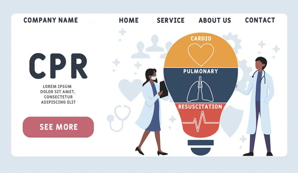 Modello Design Del Sito Web Vettoriale Cpr Cardiopulmonary Resuscitation Acronimo — Vettoriale Stock