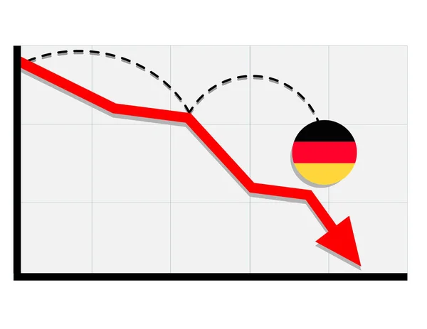 Deutschland Flagge Mit Rotem Pfeil Nach Unten Zeigt Rezession Und — Stockvektor