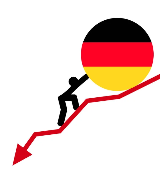 Wirtschaftlicher Pfeil Der Die Finanzkrise Fällt Man Rollt Eine Deutschlandfahne — Stockvektor