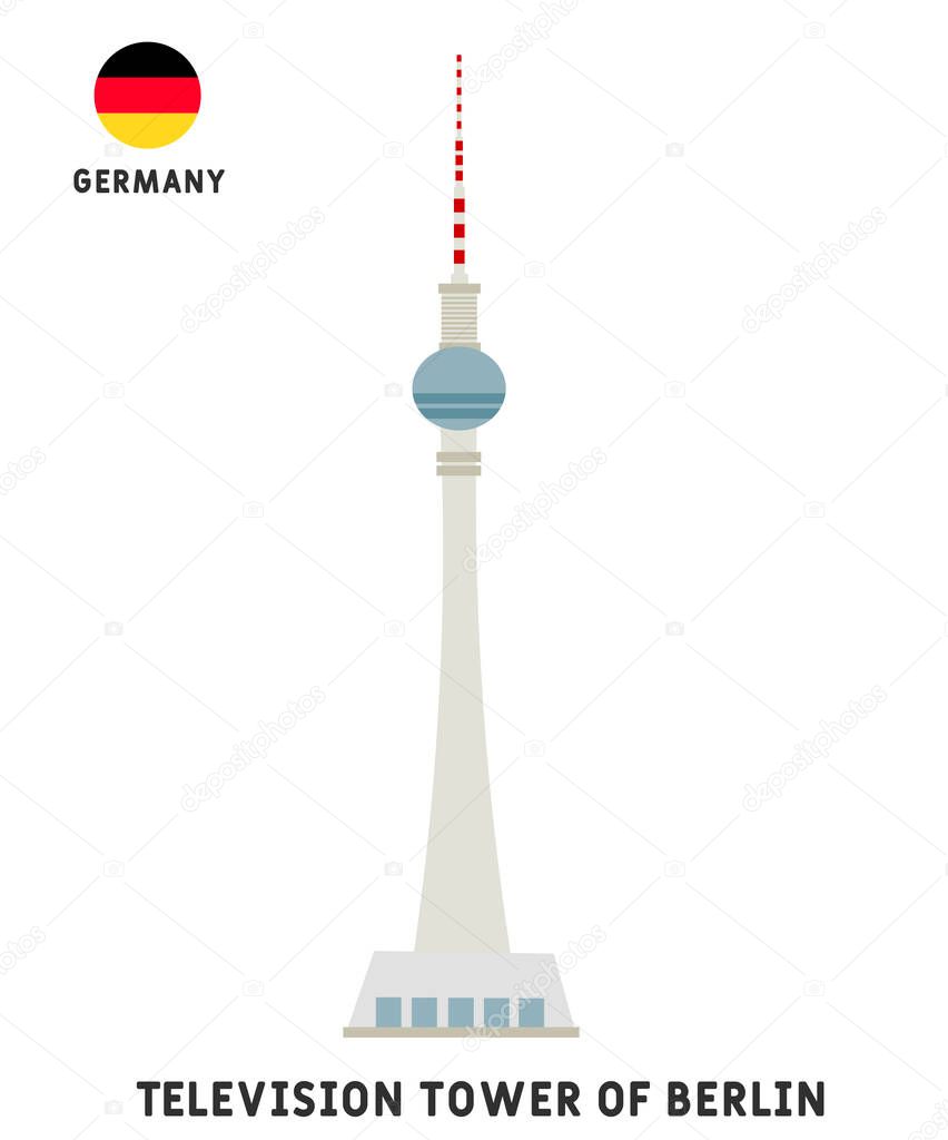 Colorful vector Television tower , famous landmark of Berlin, Germany. Vector   illustration isolated on white background. Berlin travel concept. Stock illustration