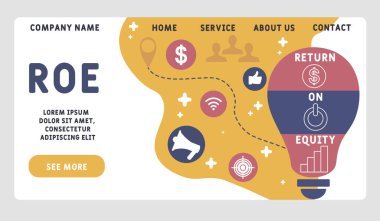 Vektör web sitesi tasarım şablonu. ROE - özsermaye kısaltması, iş kavramı. Web sitesi afişi, pazarlama malzemeleri, iş sunumu, çevrimiçi reklamcılık için illüstrasyon. 