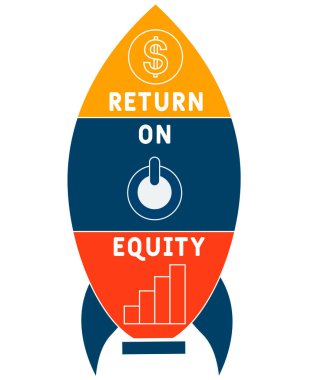 ROE - öz sermaye iş konseptine dönüş. Anahtar sözcükler ve simgelerle vektör illüstrasyon kavramı. Web afişi, el ilanı, iniş sayfası simgeleriyle illüstrasyon