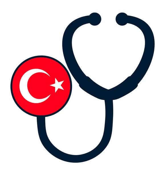 听诊器上的土耳其国旗 乡村专科医生 慈善帮助的概念 这个概念对土耳其很有帮助 — 图库矢量图片
