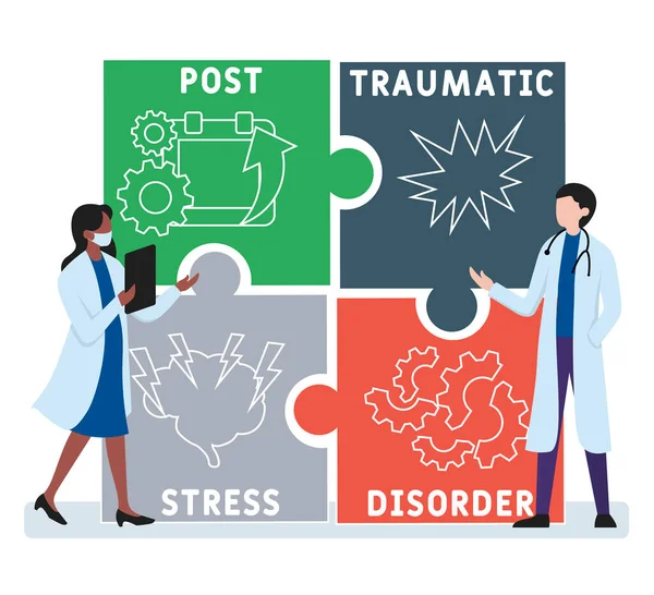 Vlak Ontwerp Met Mensen Ptss Post Traumatische Stress Disorder Acroniem — Stockvector