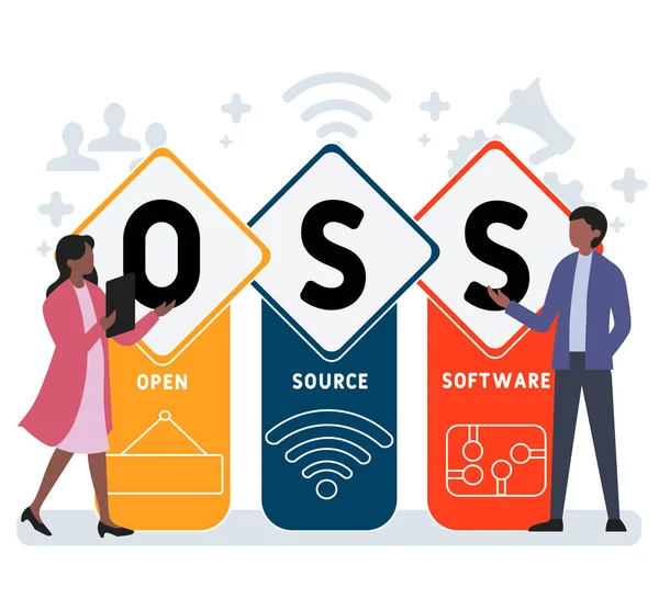 Design Piatto Con Persone Oss Acronimo Software Open Source Sfondo — Vettoriale Stock