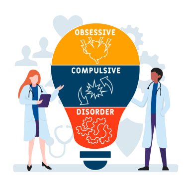 İnsanlarla düz tasarım. Obsesif kompulsif bozukluk, tıbbi konsept. Web sitesi afişi, pazarlama materyalleri, iş sunumu, çevrimiçi reklamcılık için vektör illüstrasyonu